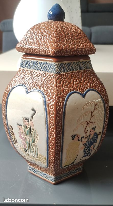 Boîte à thé vintage en céramique - Pot de rangement en céramique - Paysage chinois - Pot scellé - Double pot cadeau - Boîte de rangement pour thé