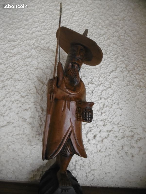 Statuette asiatique en bois - pecheur (image 2)