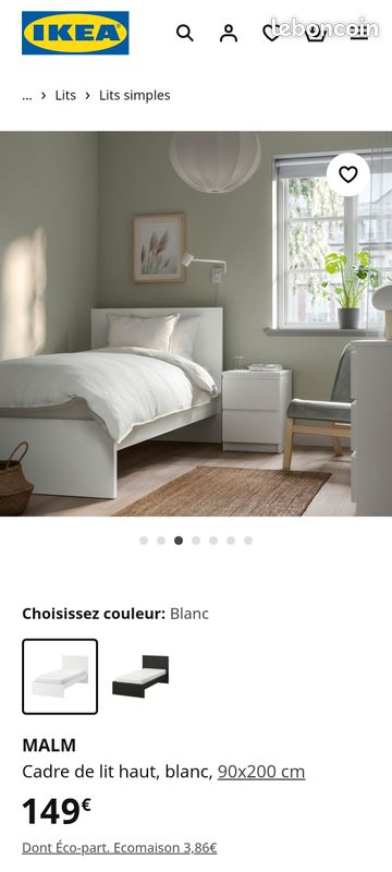 Lit ikea 90x200 avec sommier à lattes (image 3)