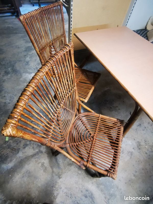 Table et 2 chaises rotin jardin (image 2)