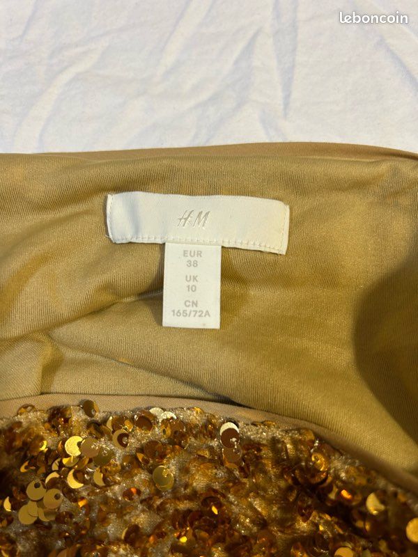 Jupe courte sequins dors H&M 38 - Vtements