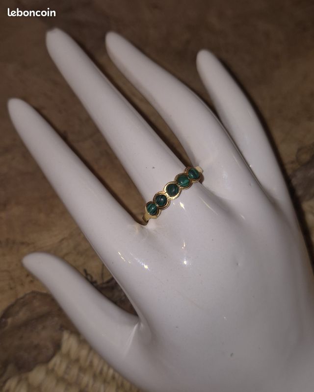Bague Ajustable En Malachite Et Acier Doré - Neuf Avec étiquettes, Pour Femme