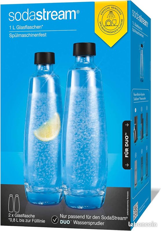 SodaStream DuoPack Bouteilles En Verre 2 X 1L - Compatibles Gazéificateur Duo | Élégance Et Fraîcheur