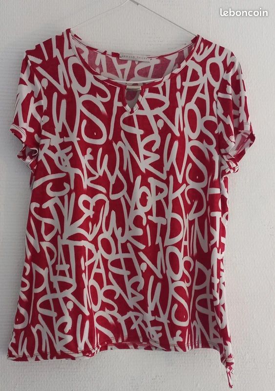 Tuniche Femme Rouge à Manches 3/4 - Marque Armand Thierry - Taille 4 - Occasion En Très Bon état, Motif Floral