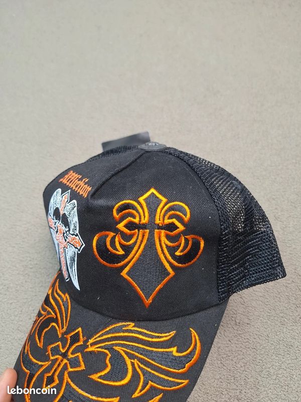 Casquette Affliction rock trucker snapback gothique y2k croix broderies noir Homme #AF01 (image 2)