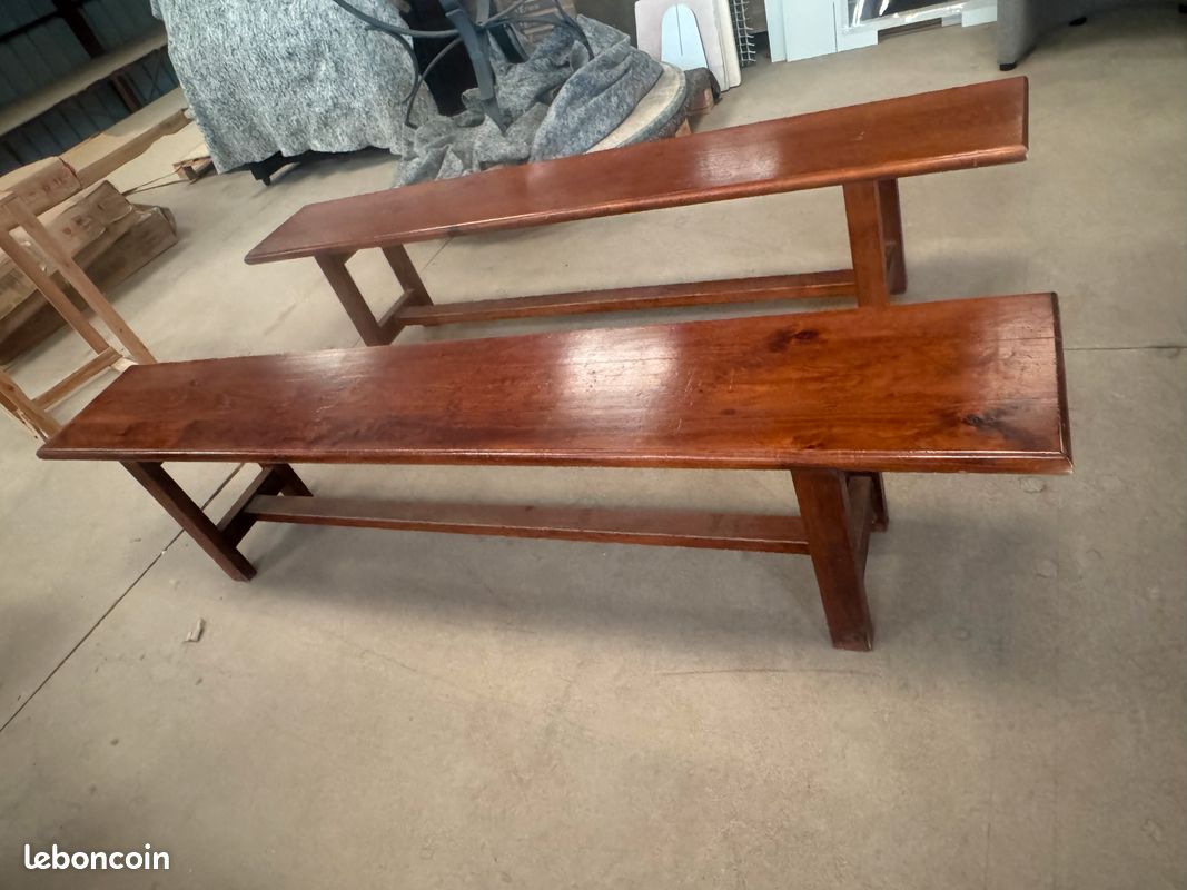 Paire de bancs de ferme en bois massif - Style rustique / campagnard (image 2)