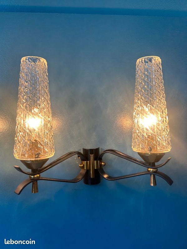 2 Appliques Vintage ARLUS/LUNEL - Verres Diamant Intacts (image 7)