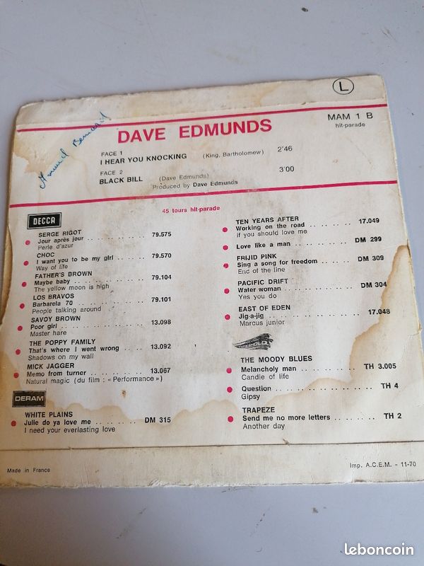 Vinyle 45 dave edmunds i hear you knocking version originale (image 2)
