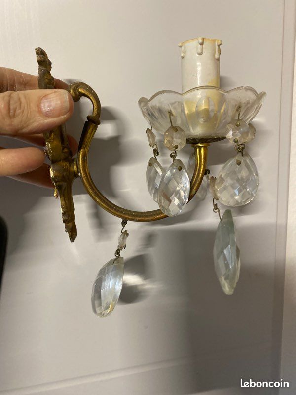 2 anciennes appliques Metal et pampilles verre occasion (image 3)
