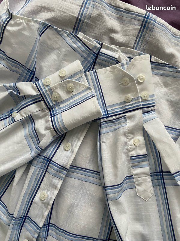 Balenciaga Vintage chemise homme coton blanche rayée bleu manches longues xl carreaux (image 9)