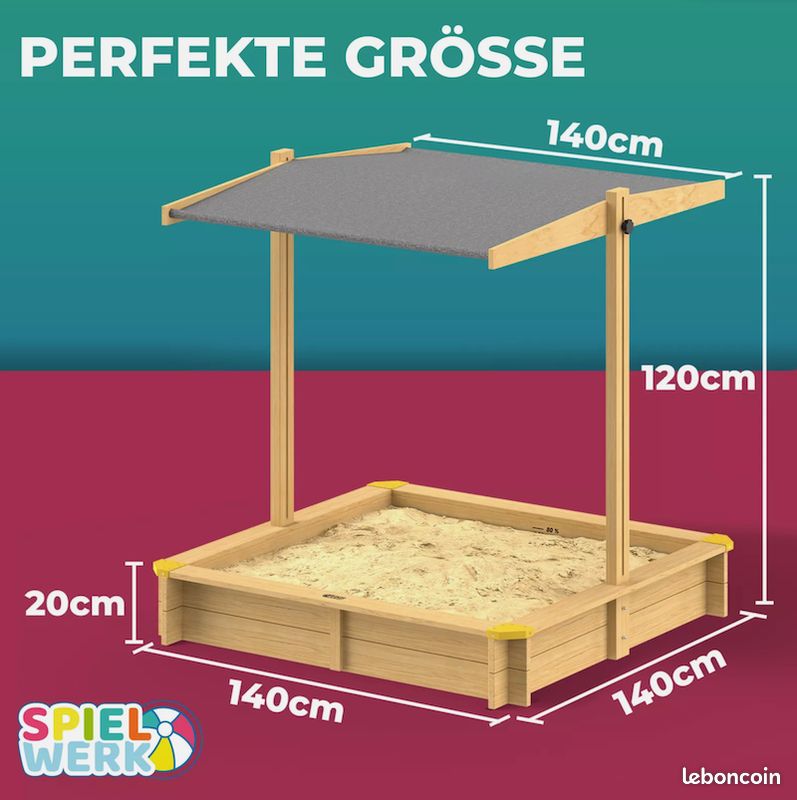 Bac à sable bois d'épicéa toit réglable extérieur – Neuf - Livraison gratuite en Europe ⭐⭐⭐ (image 3)