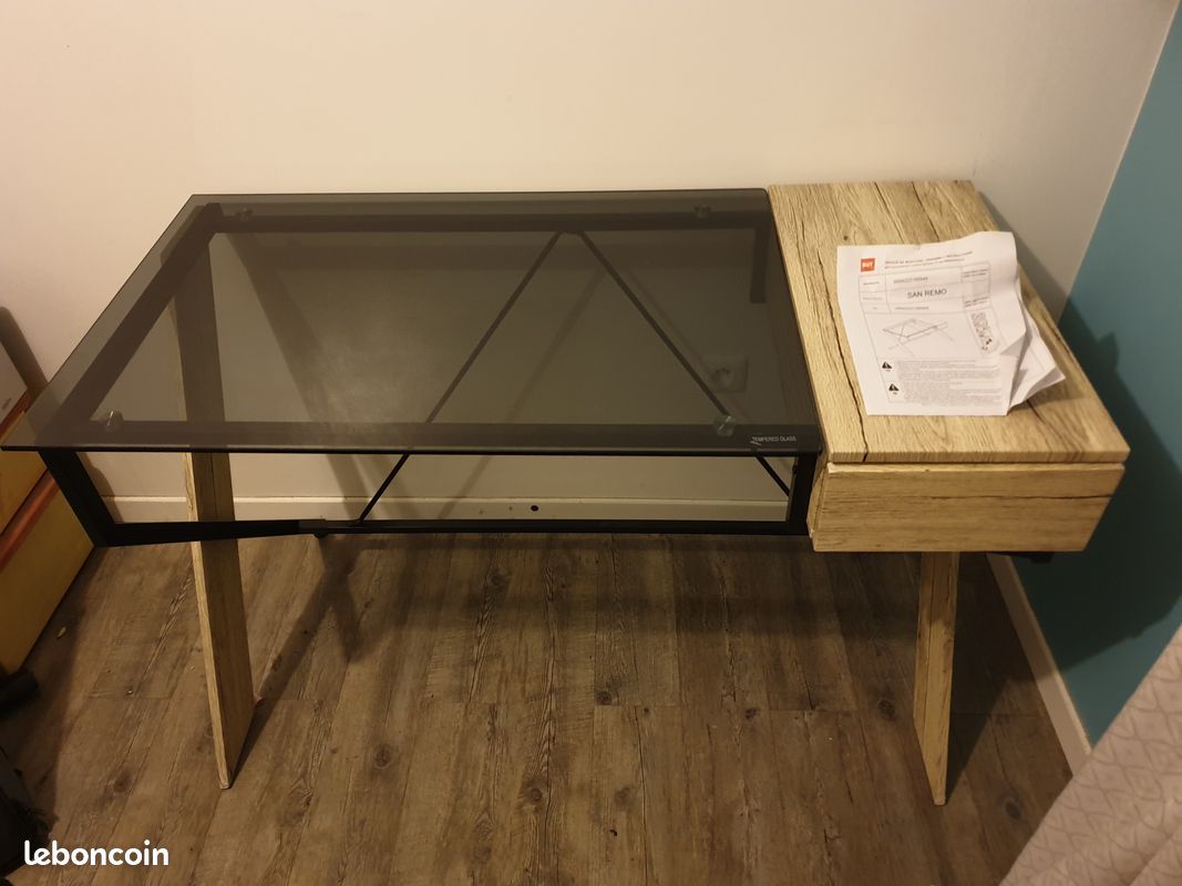 Bureau San Remo en Chene et Metal avec une surface en verre (image 1)