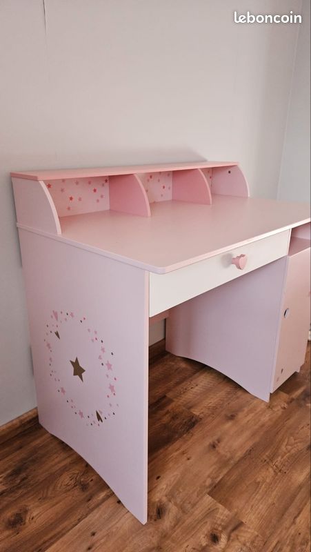 Bureau Enfant Fille Rose Pâle Avec Étoiles - 113,2 Cm, Rangement Intégré, Peinture Non Toxique | Petit Bureau Pour Chambre D'Enfant