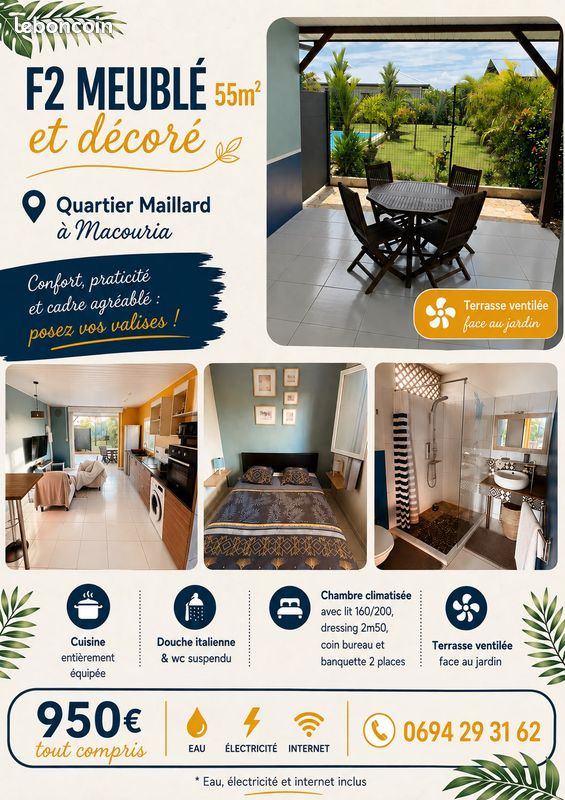 Appartement 2 pièces 50 m² · à Macouria · 50 m² · 900 €/mois