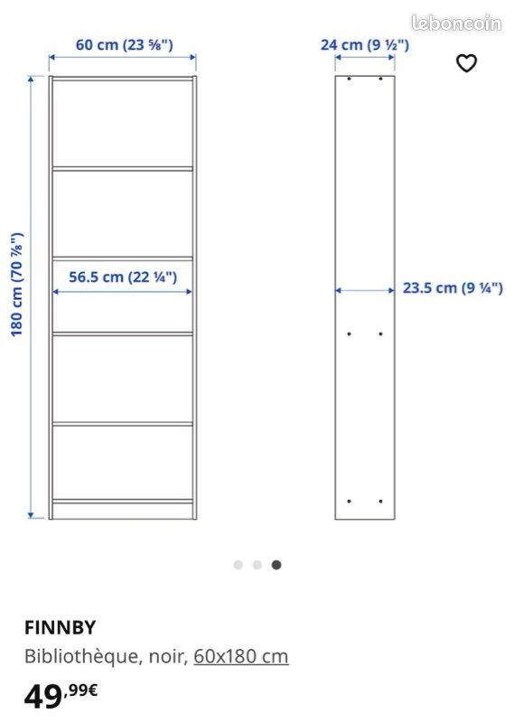 FINNBY Bibliothèque, noir, 60x180 cm - IKEA