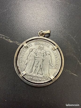 Pendentif Ancien En Argent Massif Et Amazonite - Autriche Circa 1930, 37x50mm