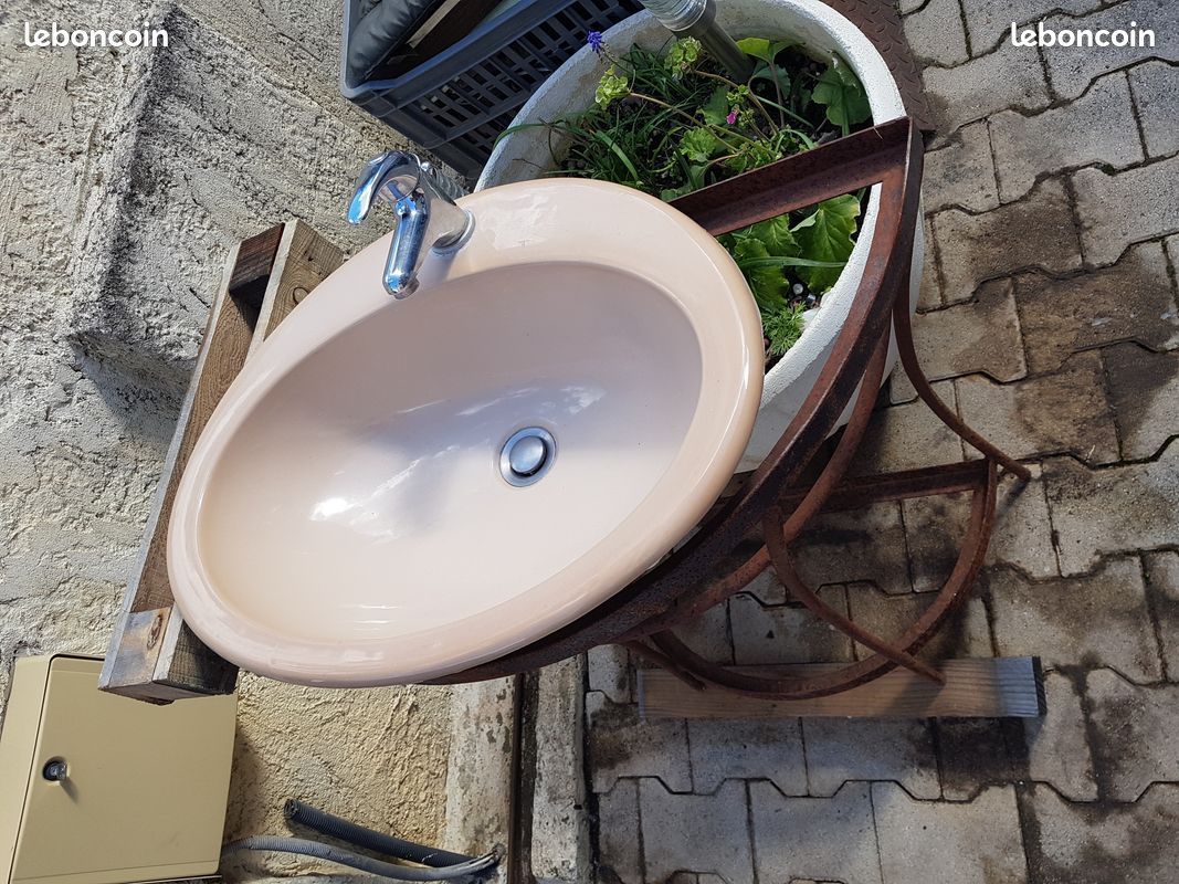 Lavabo complet beige avec siphon + robinet (image 5)