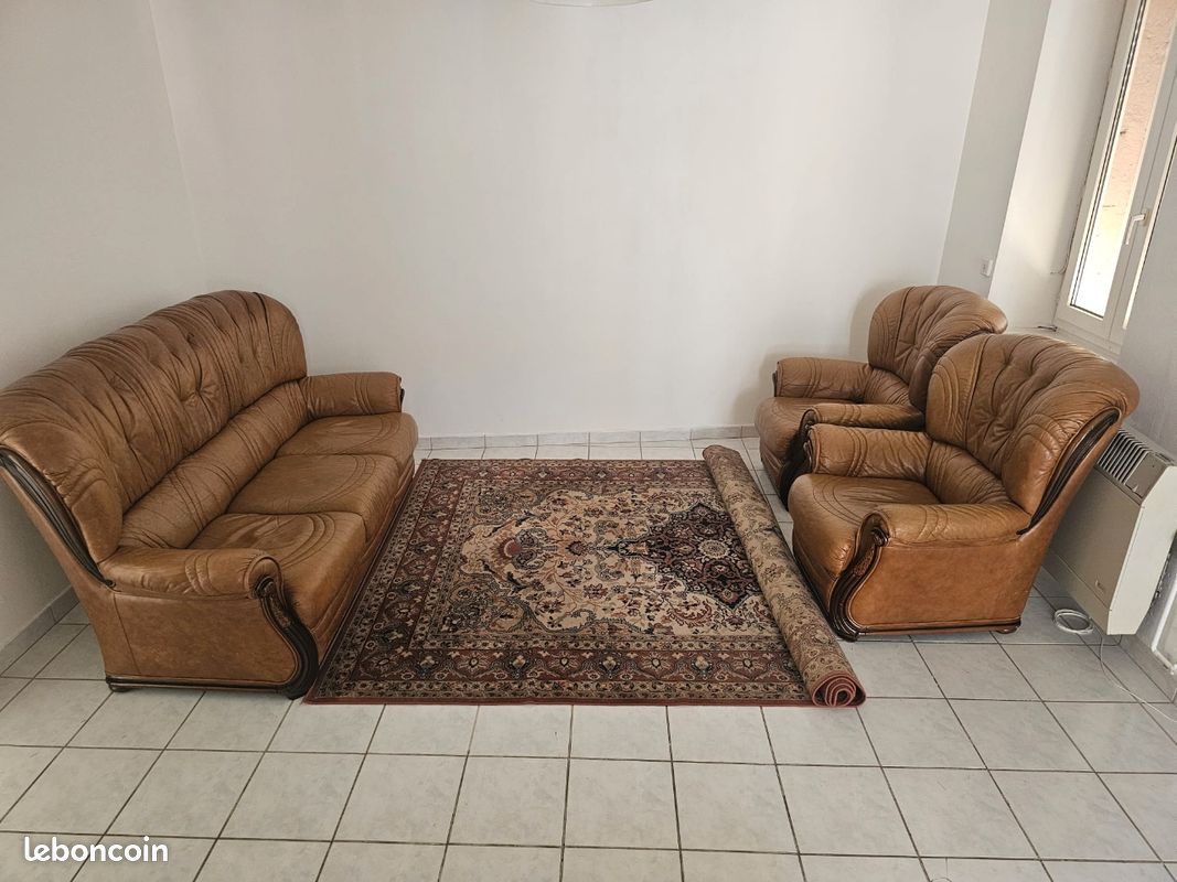 Lot canapé et fauteuils plus tapis à vendre (image 1)