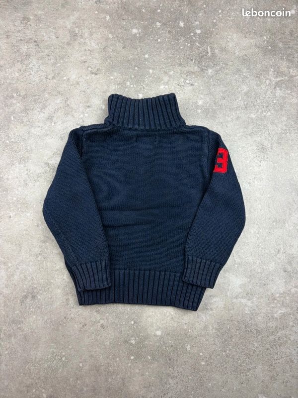 Polo Ralph Lauren Pull col montant zippé bleu marine enfant Taille 3 Ans Garçon Coton #R368 (image 6)