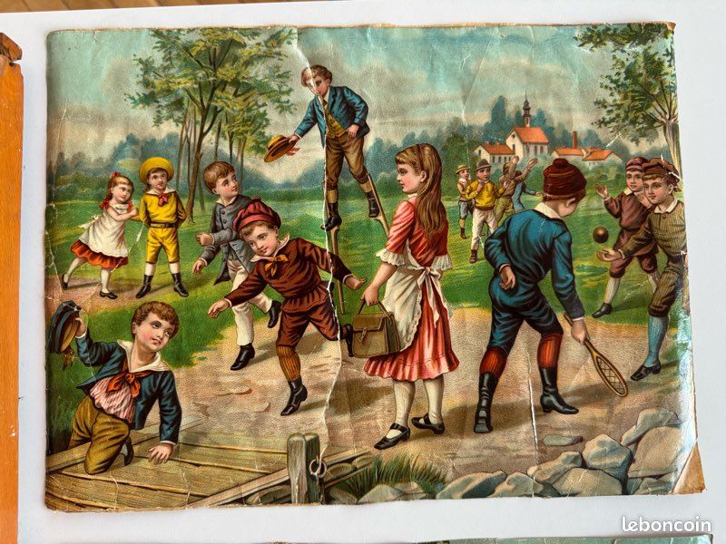 Jeu De Cubes Ancien En Bois – Puzzle Vintage, Illustrations Champêtres