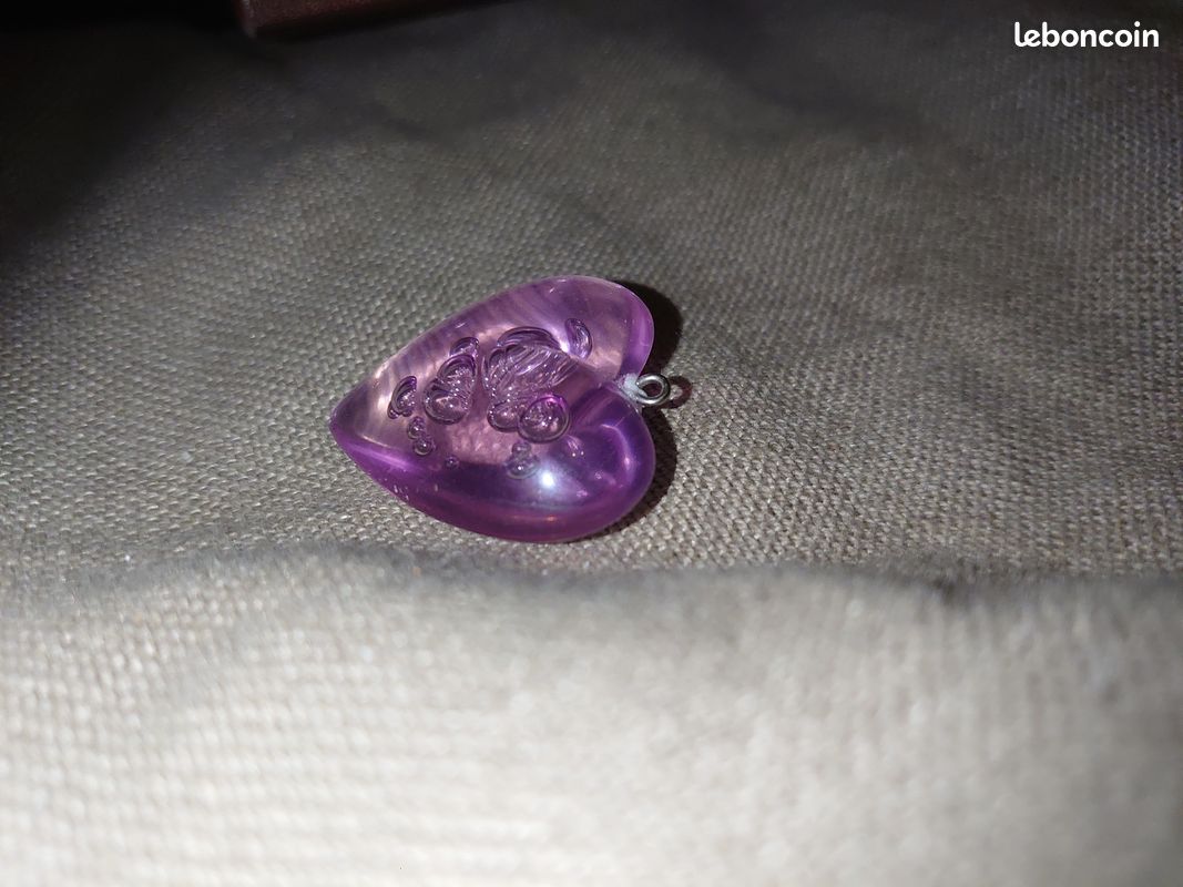 Pendentif grand coeur couleur parme translucide à bulle Vintage (image 3)