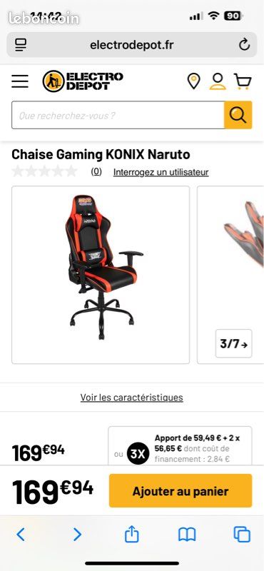 Chaise Gaming Naruto – Orange & Noir – Comme Neuve (image 4)