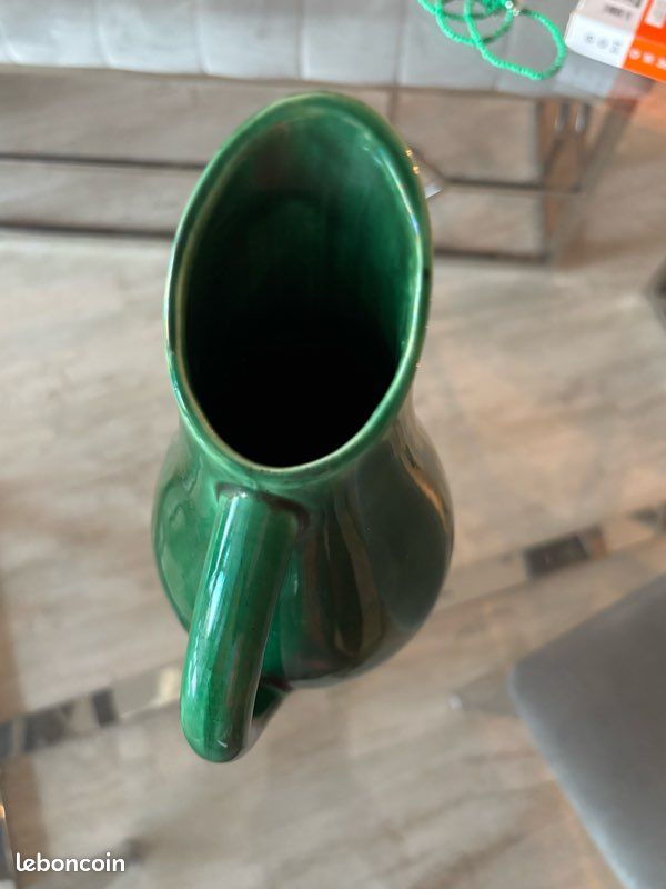 Pichet / Vase vintage Val d'Or pour Gien – Céramique émaillée verte – Années 50/60 (image 5)