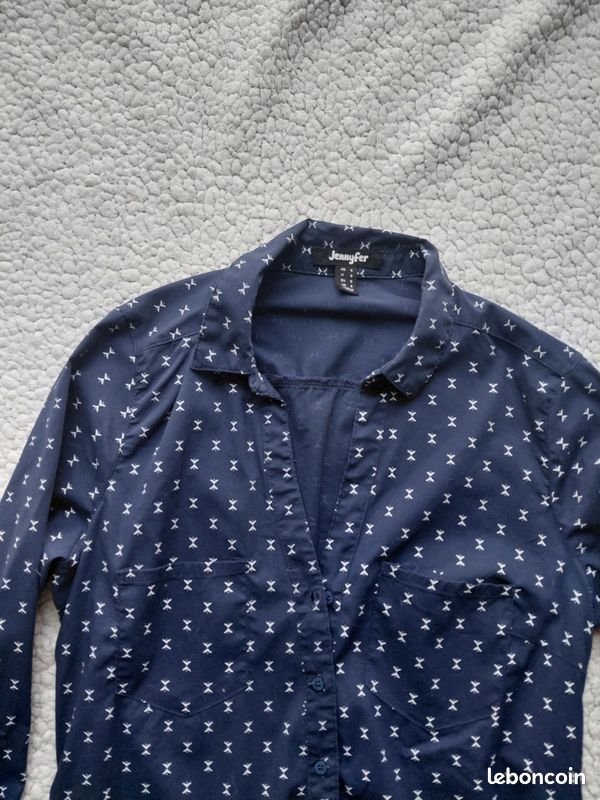 Chemise Femme Ann Taylor LOFT Taille 10 - Bleu Moyen, Style Bureau - Coton