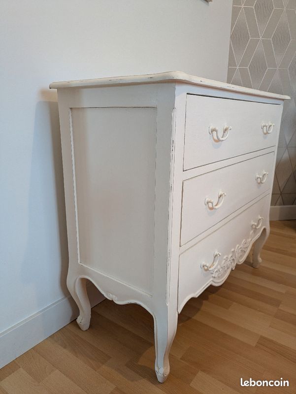Commode ancienne bois massif blanche (image 9)
