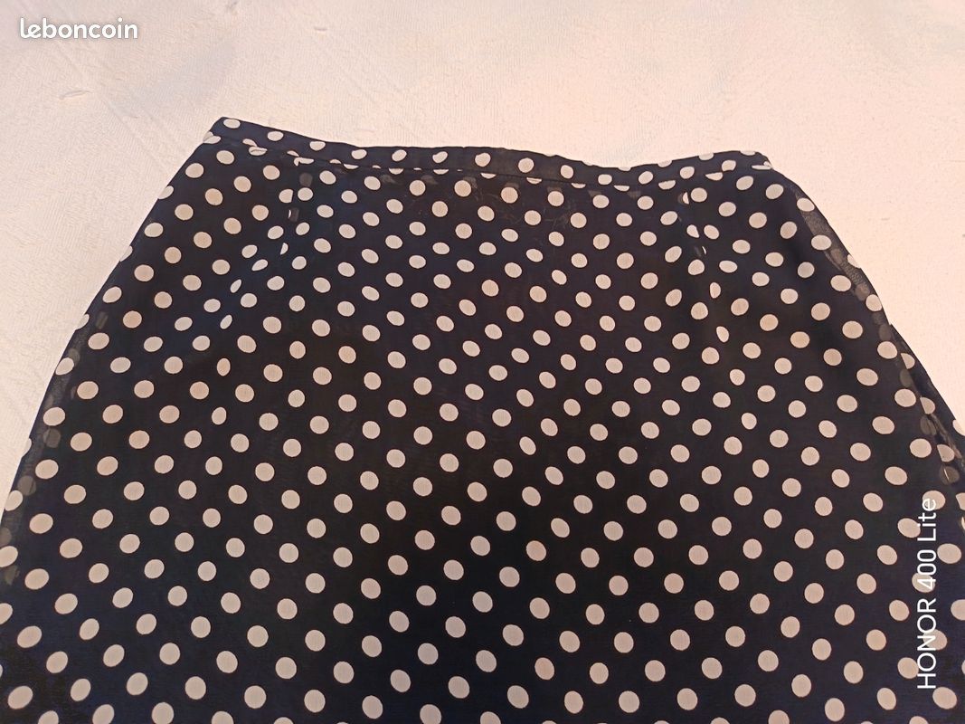 Jupe Droite Doublée à Pois Rouge, Noire, Grise - Taille 14 Neuve Avec étiquettes - Marque Minuet - Longueur Genou