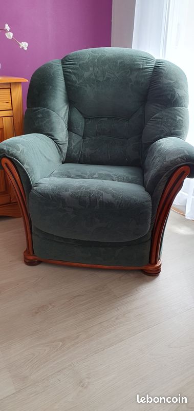 Fauteuil velours vert (image 1)