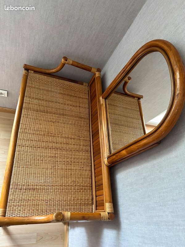 Coiffeuse en rotin et en bambou vintage (image 1)