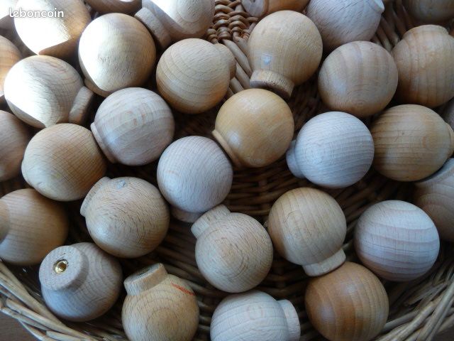 Poignée bouton bois blanc forme boule (image 8)
