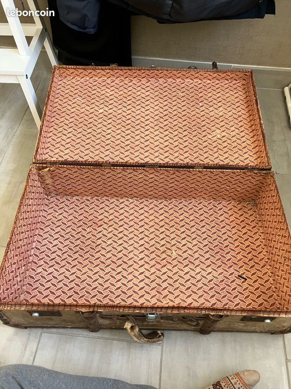 Rare Valise Vintage Marron Années 50 Avec Clé - 69x43x17 Cm - Déco Ou Rangement