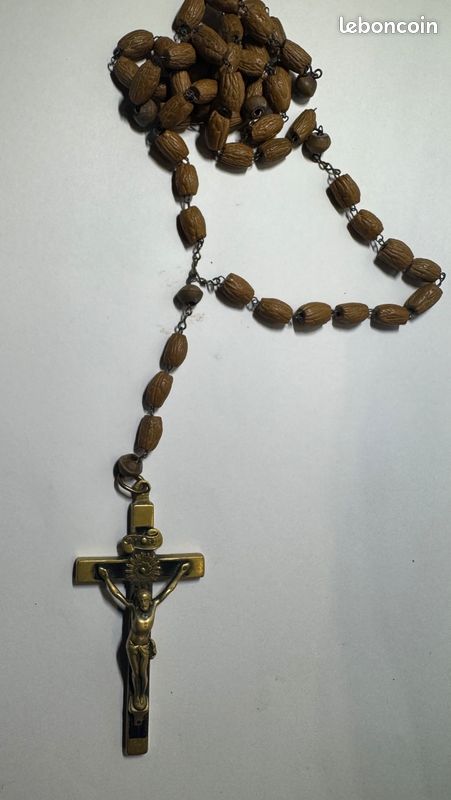 Chapelet Ancien En Bois Et Acier, Croix Reliquaire XIXème – Rare CH101