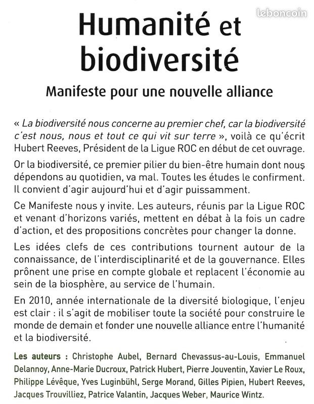 "Humanité et Biodiversité" - Manifeste pour une Nouvelle Alliance - Ed. Descartes & Cie / Ligue ROC (2009) (image 2)