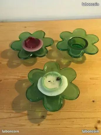 Bougeoirs vintage en verre, en forme de fleurs (image 2)
