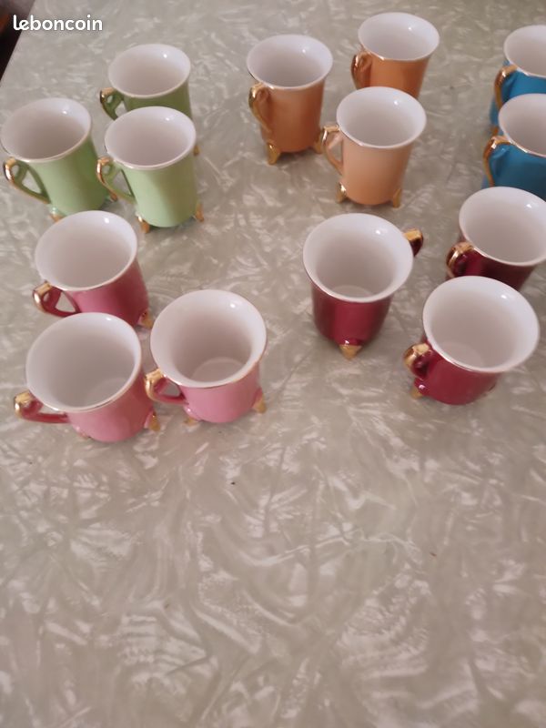 Lot De 5 Tasses à Thé Touraine Geneviève Lethu - Vintage Beige - Céramique