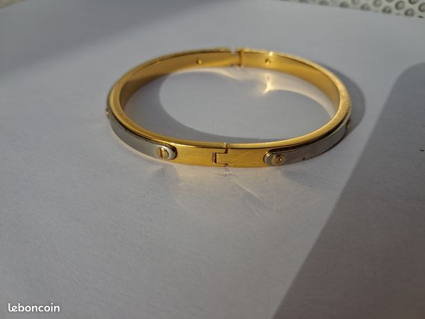Bracelet Jonc Articulé CHARLES JOURDAN - Doré Et Argenté - Longueur 22.5 Cm - Occasion
