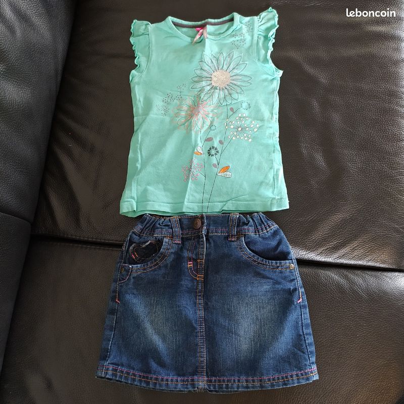 Ensemble tee shirt et jupe en jean fille 3 ans (image 1)