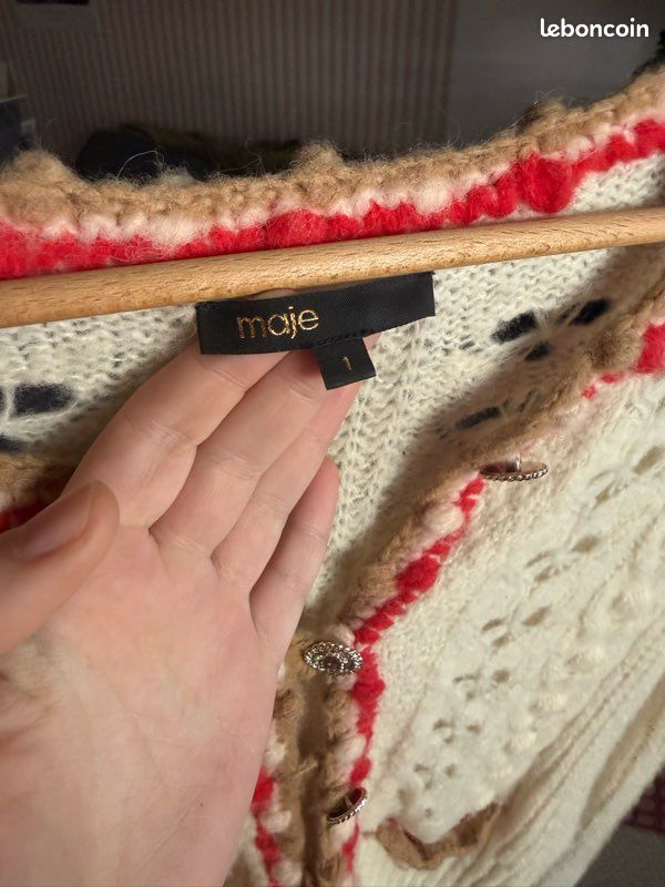 Gilet Veste MAJE Taille S Beige - En Alpaga/laine, Style Caban, Occasion Très Bon état