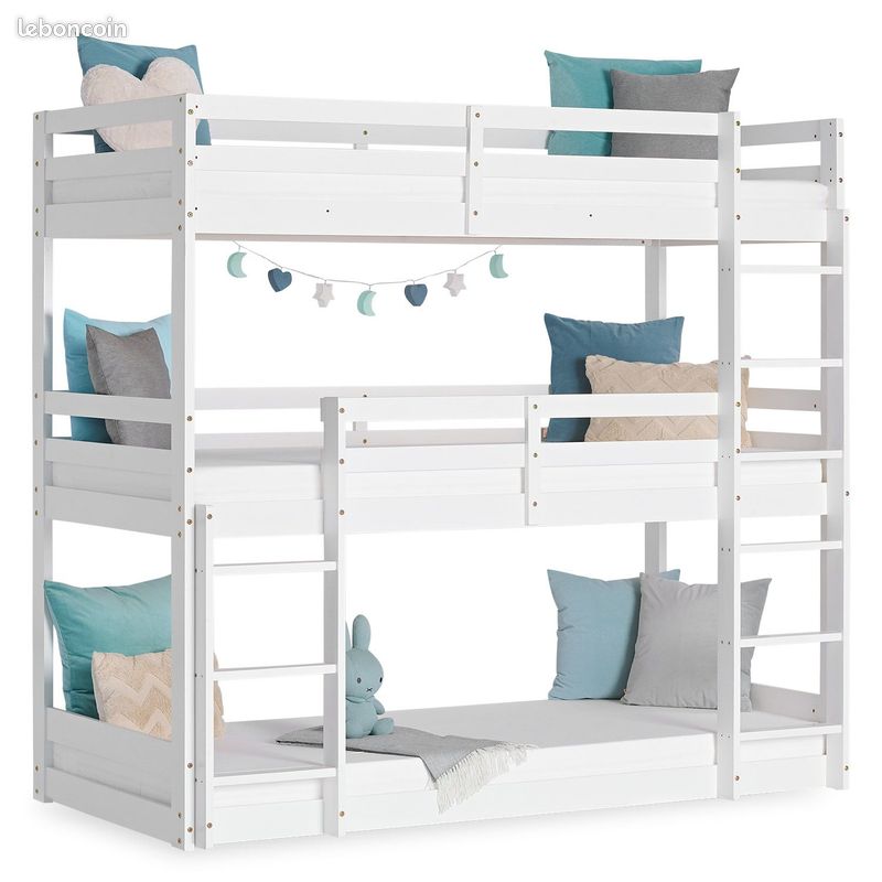 Lit superposé triple avec sommier 90x200 LIT ENFANT 3 COUCHAGES (image 4)