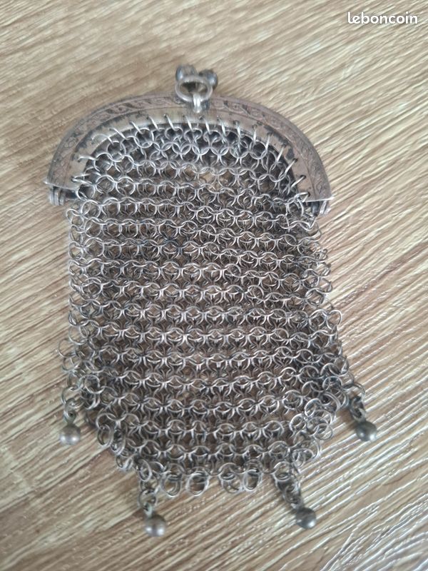 Porte-Monnaie Maille Acier Vintage - Pochette Rétro Antique Argentée