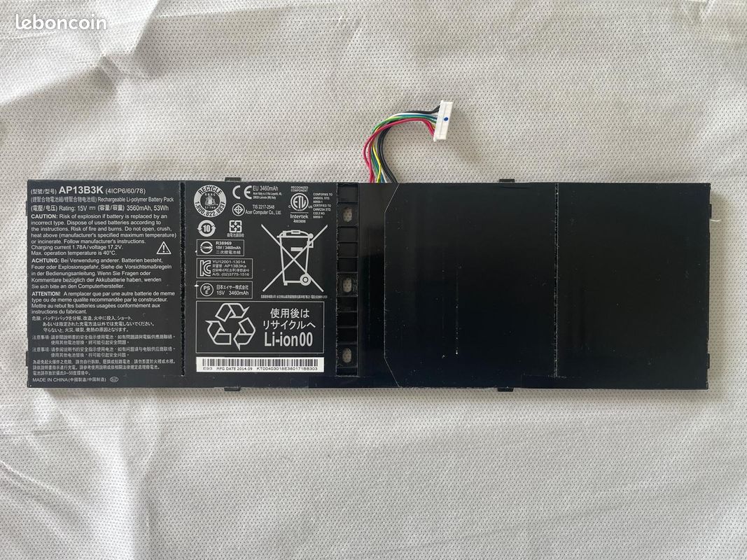 Batterie PC portable Acer AP13B3K – 15V 53Wh – occasion (image 1)