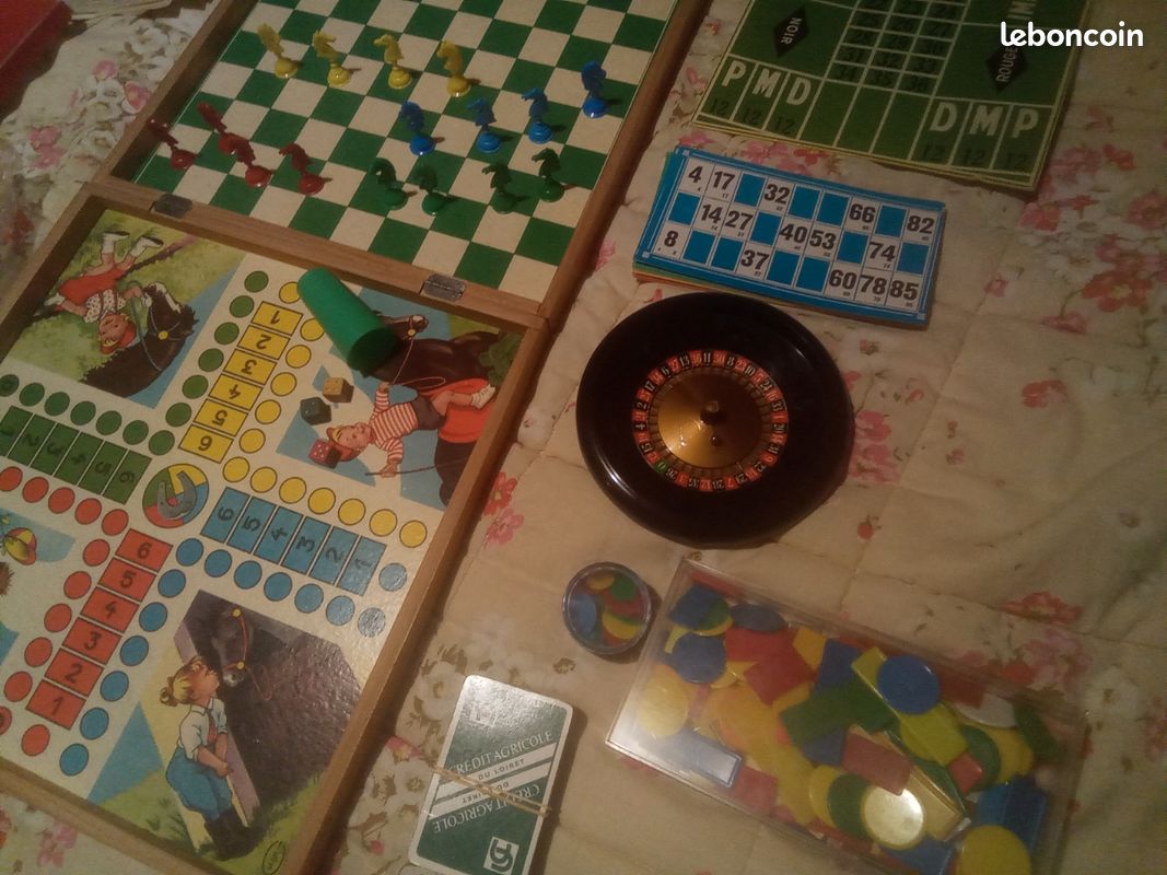 Ancien Jeu De Société – Jeu De L’oie, Dames, Loto, Nain Jaune – Vintage En Bois