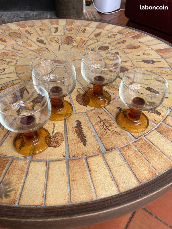 4 verres ou coupe à champagne vintage pied ambré (image 2)