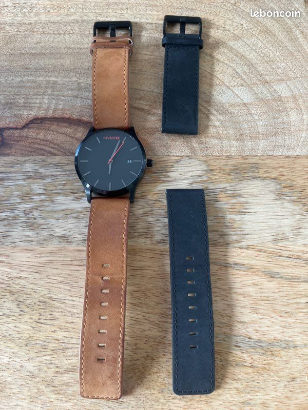 Montre MVMT noire / Bracelets cognac & noir (image 1)