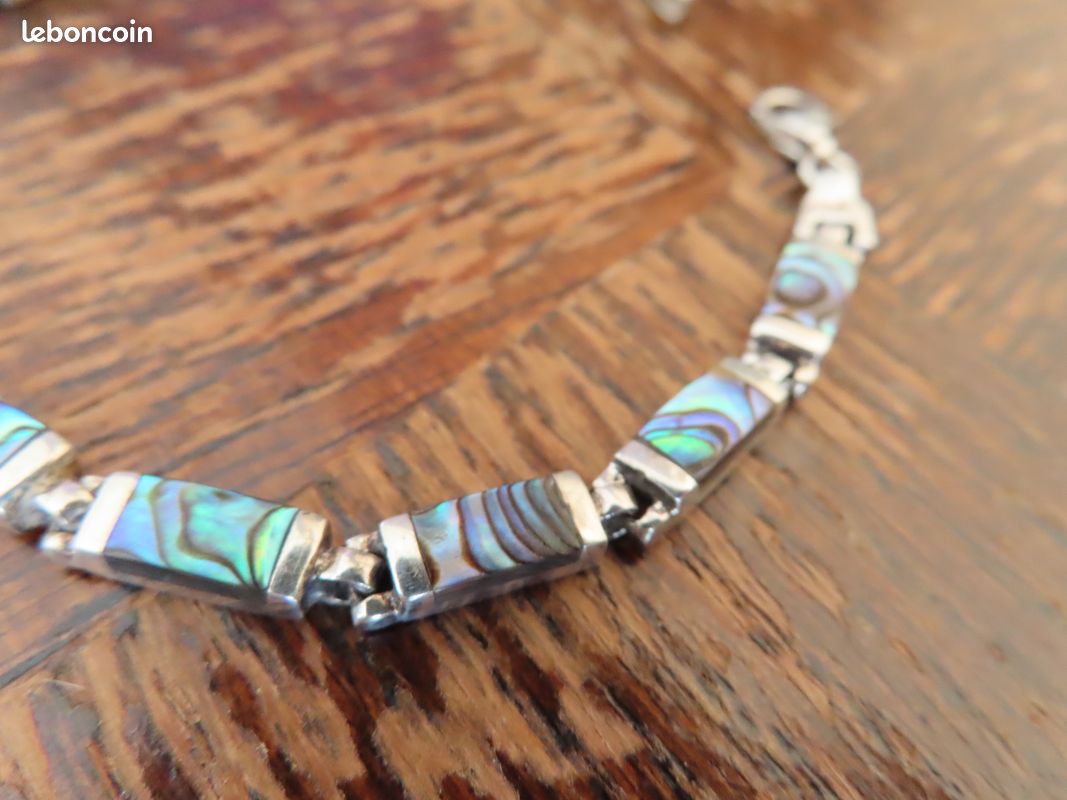 Bracelet En Argent Massif Et Nacre - Bijou Femme Occasion, Style élégant Et Naturel