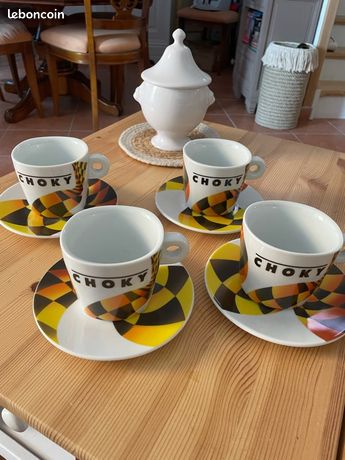 Service à Chocolat Vintage Choky : 6 Tasses Et Soucoupes En Céramique, Bon état