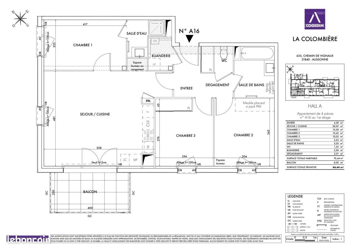 Appartement 4 pièces 76 m² · à Aussonne · 76 m² · 896 €/mois